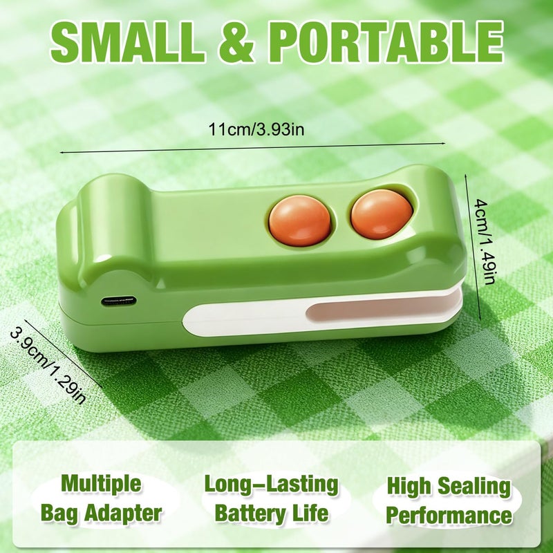 EuftEale 2-in-1 Rechargeable Mini Heat Sealer & Cutter,Mini Bag Sealer,Portable Handheld 2 in 1 Rechargeable Food Bag Sealer for Sealing and Cutting,Small Package Sealer for Chip Snack(Green) - Image 4